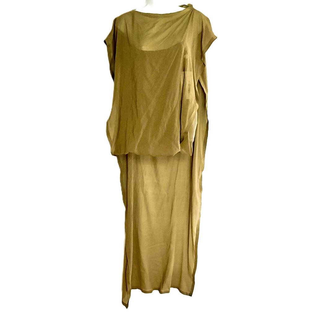 Maison Martin Margiela Silk Draped Asymmetric Top W/Long Train Sheer It44